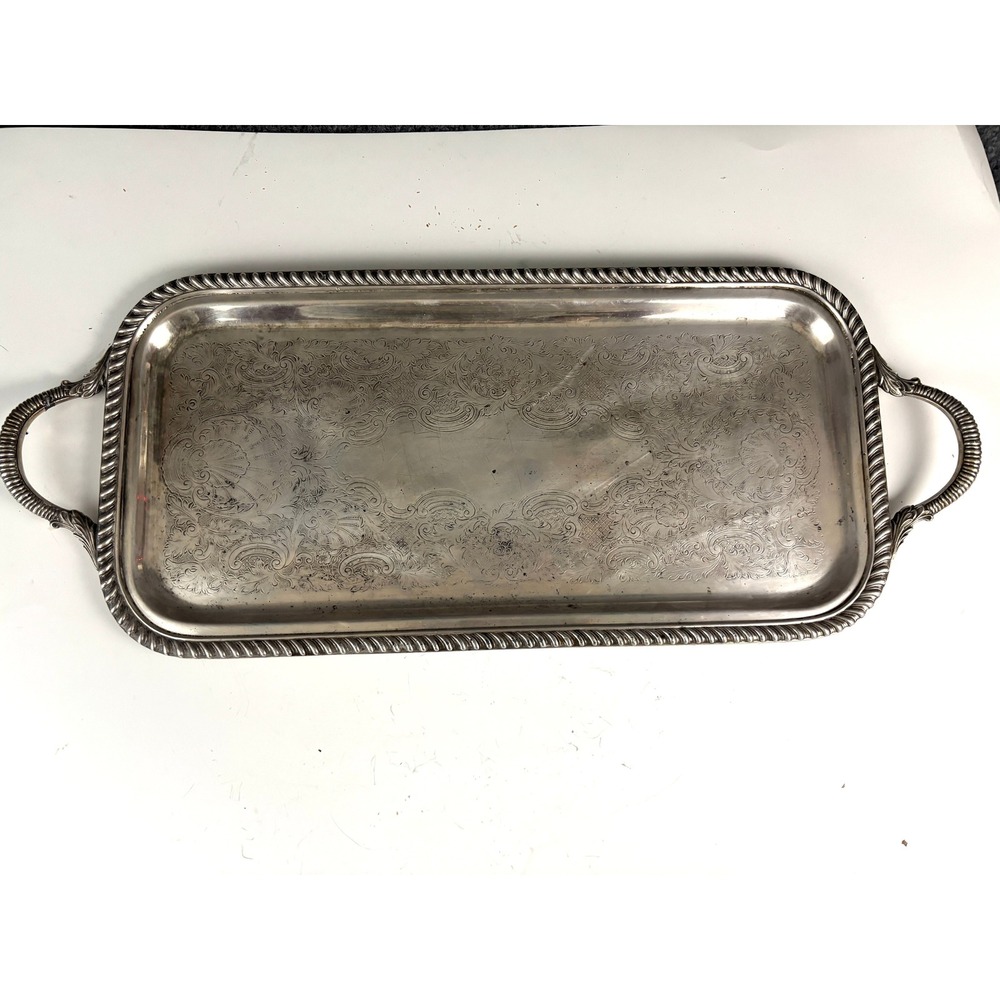 Vintage Poole Silver Co #3211 Silverplate Serving Tray Etched Floral